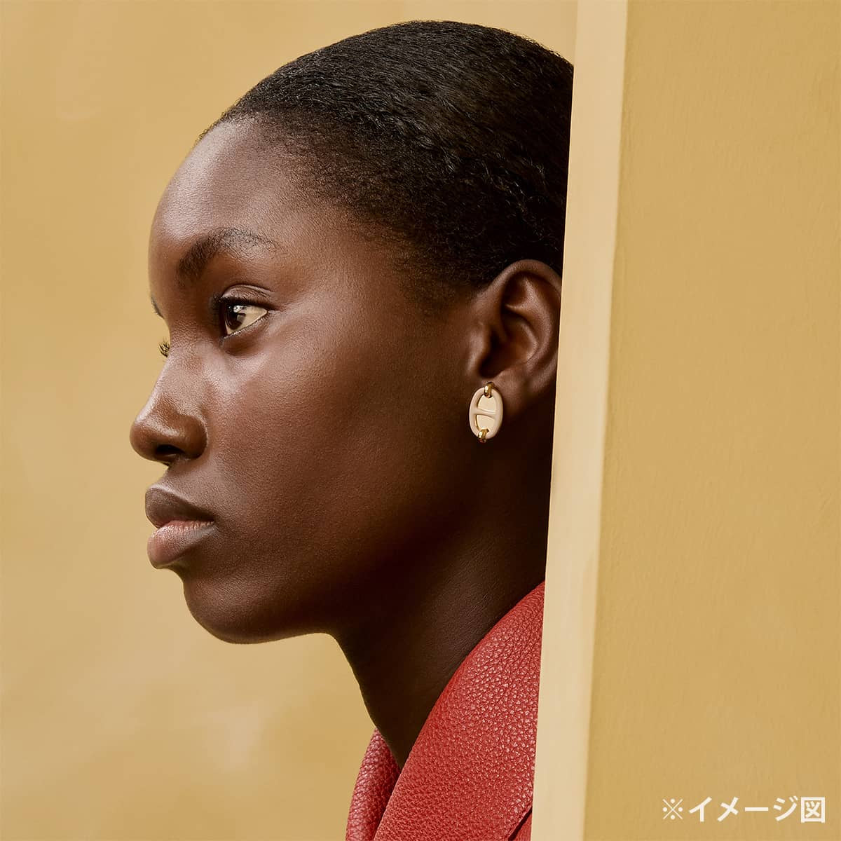 HERMES pierced earring Mini Maillon Earring Marron Grace Gold plated/Lacquer[BRAND NEW][Authentic]