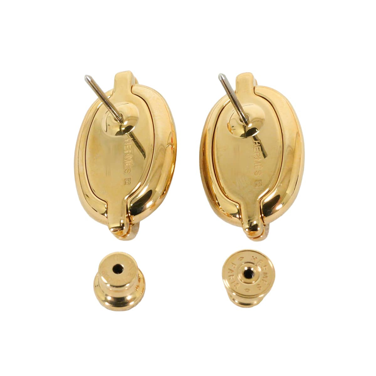 HERMES pierced earring Mini Maillon Earring Marron Grace Gold plated/Lacquer[BRAND NEW][Authentic]