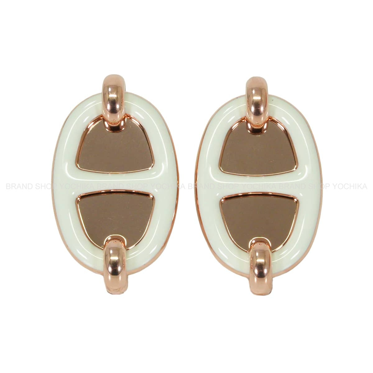 HERMES pierced earring Mini Maillon Earring Vert Fizz Rose Gold plated/Lacquer[BRAND NEW][Authentic]