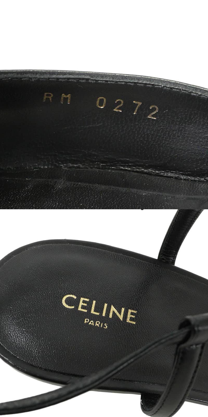 [Pre-loved] CELINE pumps Hedi Slimane Kitten Metal toe Strap Noir (Black) Calfskin #39 Silver HW RM0272[LIKE NEW][Authentic]