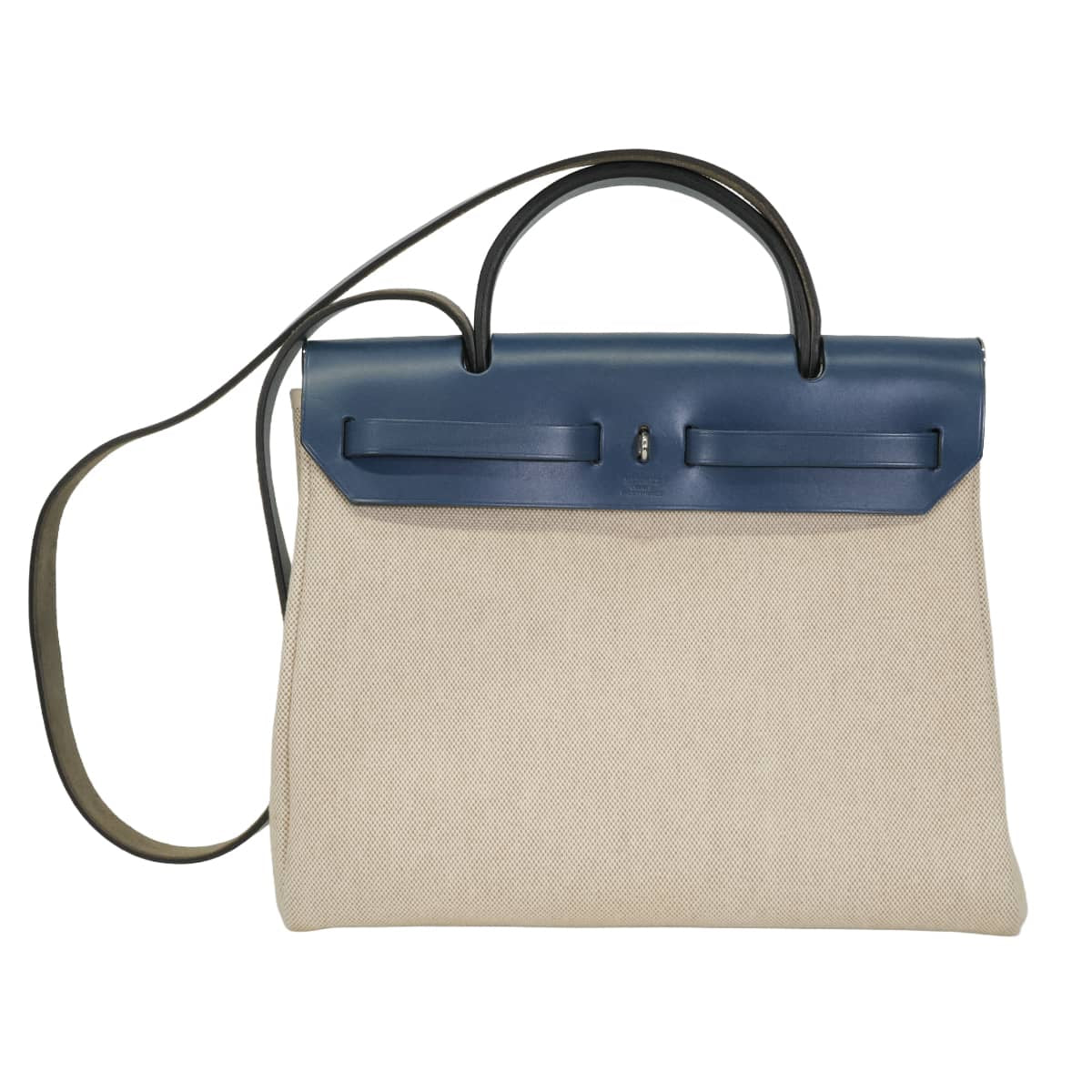 [Pre-loved] HERMES Shoulder bag Herbag PMBlue Noah Toile GM/Vache Hunter Silver HW Stamp □F[USED SA][Authentic]