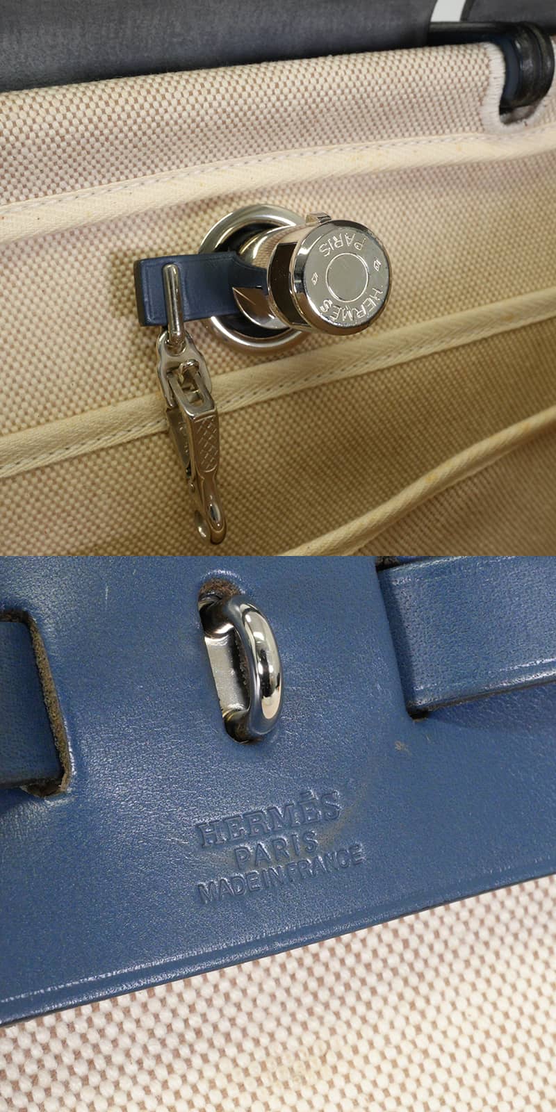 [Pre-loved] HERMES Shoulder bag Herbag PMBlue Noah Toile GM/Vache Hunter Silver HW Stamp □F[USED SA][Authentic]