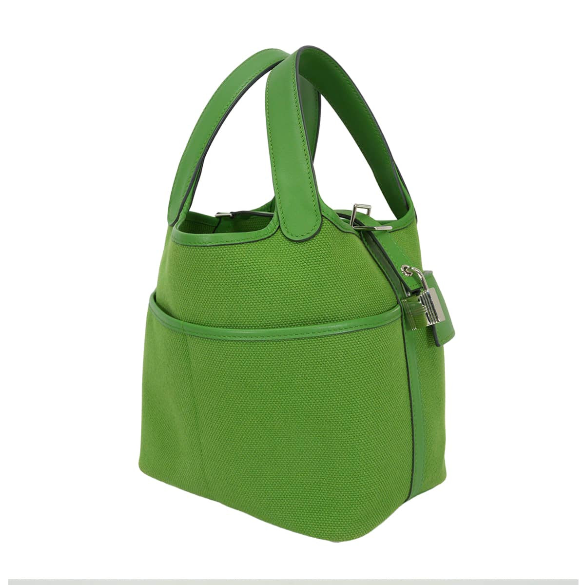 [Pre-loved] HERMES Handbag Picotin Lock 18 PM Cargo pockets Vert Yucca Toile Goeland/Veau Swift Silver HW Stamp W[USED SA][Authentic]