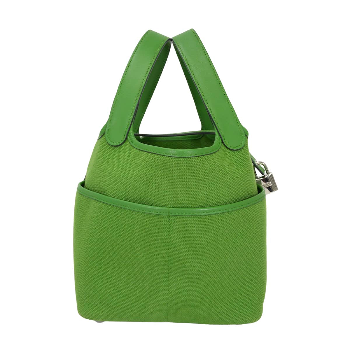 [Pre-loved] HERMES Handbag Picotin Lock 18 PM Cargo pockets Vert Yucca Toile Goeland/Veau Swift Silver HW Stamp W[USED SA][Authentic]