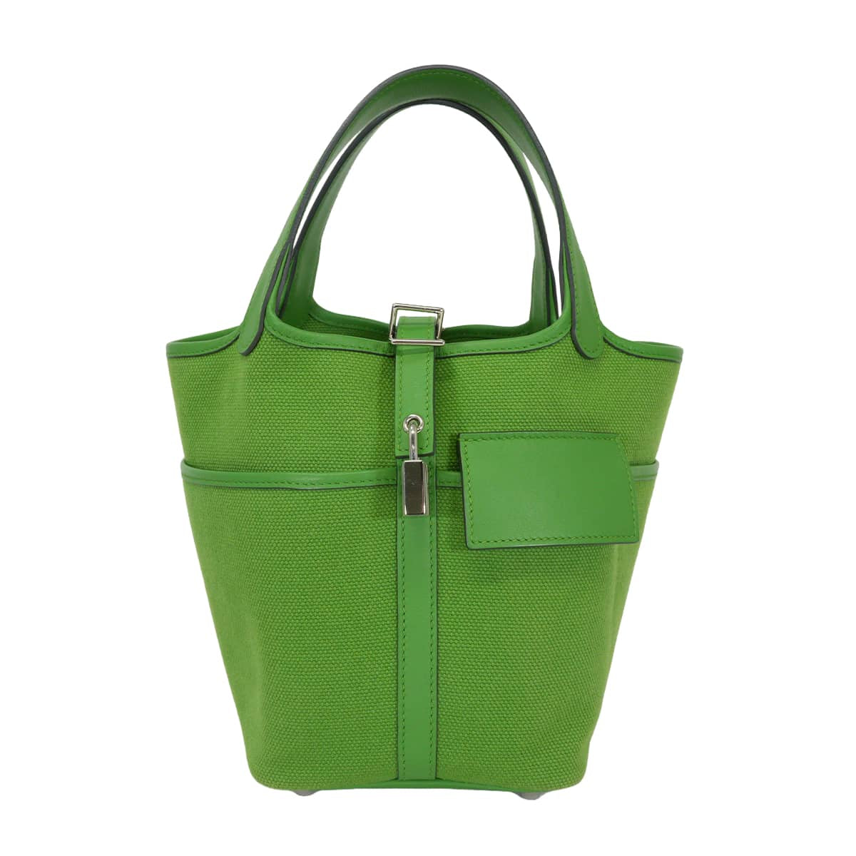 [Pre-loved] HERMES Handbag Picotin Lock 18 PM Cargo pockets Vert Yucca Toile Goeland/Veau Swift Silver HW Stamp W[USED SA][Authentic]