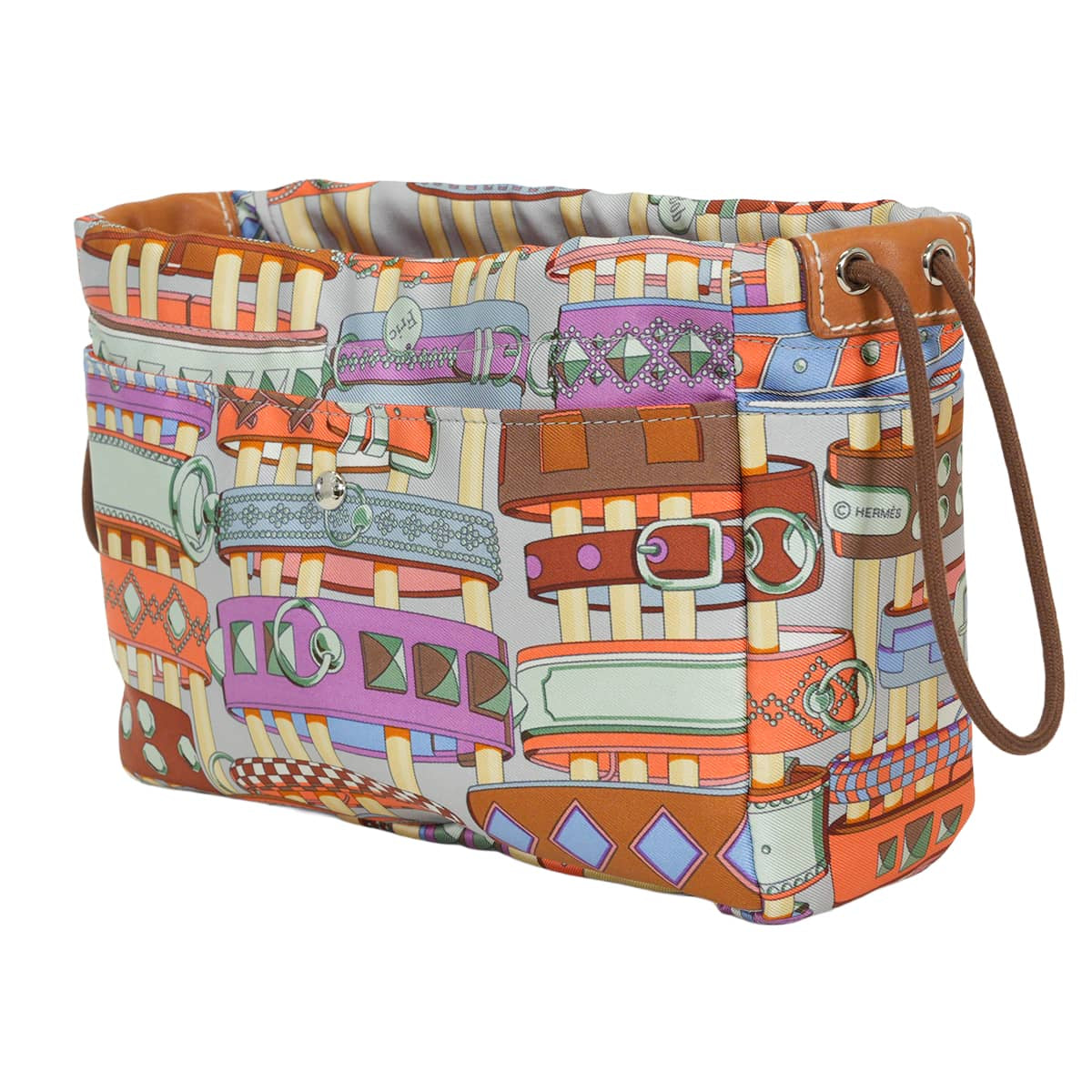 HERMES Pouch Fourbi 20 Colliers et Chiens Multicolor Silk100%/Veau Barenia Silver HW Stamp C[EXCELLENT][Authentic]