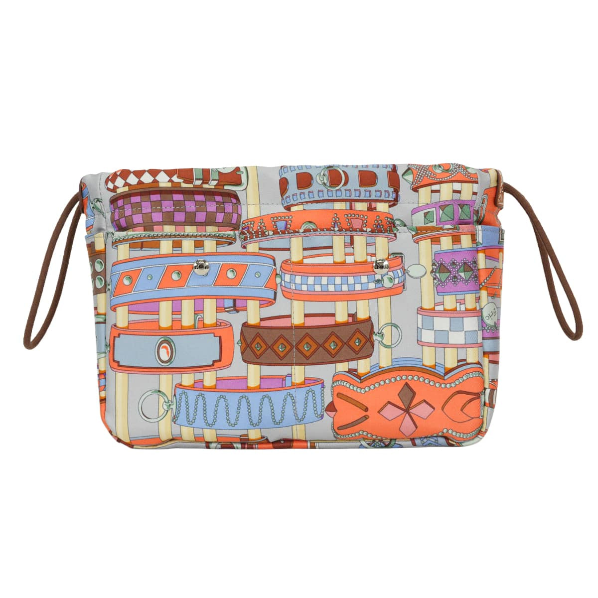 HERMES Pouch Fourbi 20 Colliers et Chiens Multicolor Silk100%/Veau Barenia Silver HW Stamp C[EXCELLENT][Authentic]