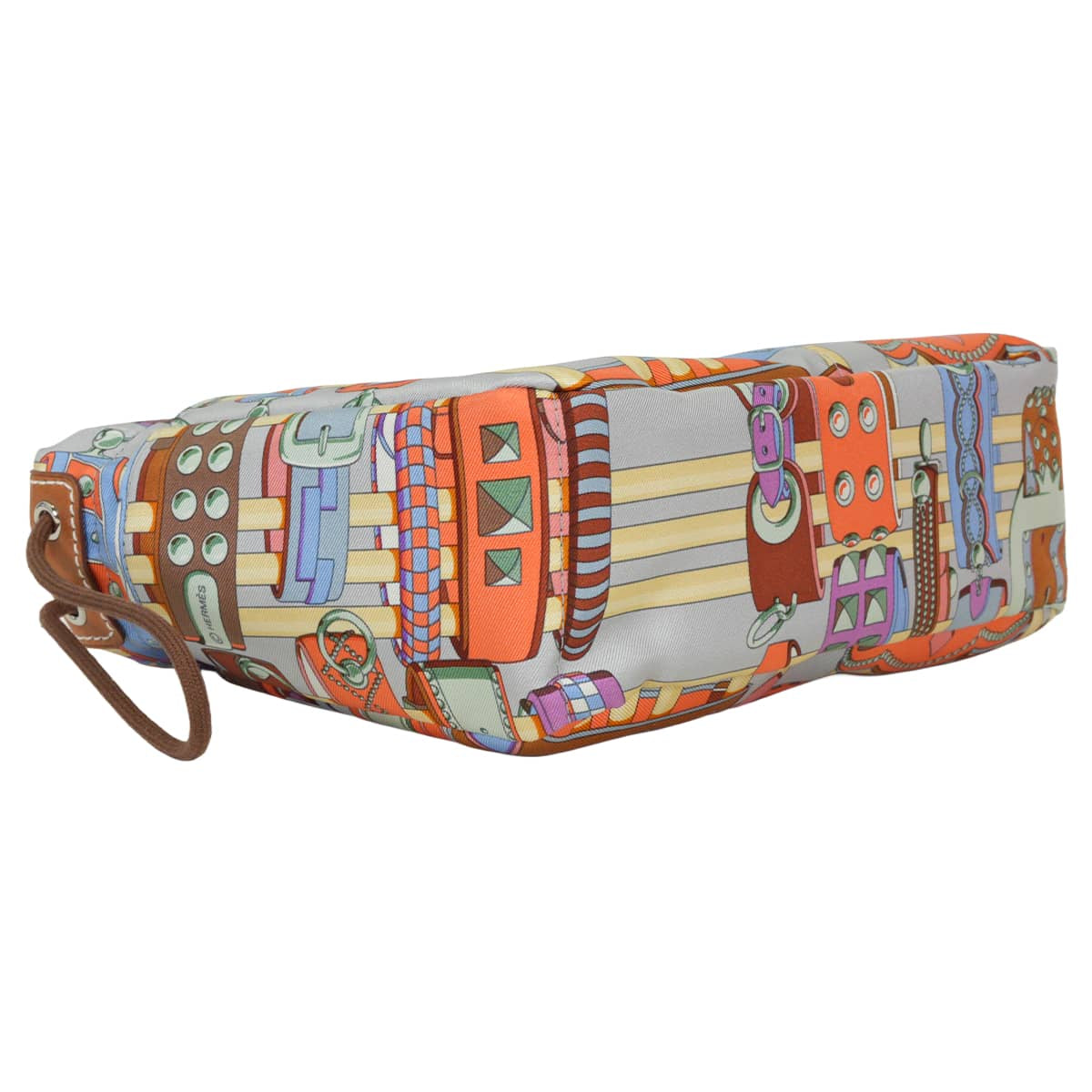 HERMES Pouch Fourbi 20 Colliers et Chiens Multicolor Silk100%/Veau Barenia Silver HW Stamp C[EXCELLENT][Authentic]
