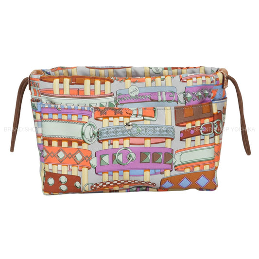 HERMES Pouch Fourbi 20 Colliers et Chiens Multicolor Silk100%/Veau Barenia Silver HW Stamp C[EXCELLENT][Authentic]