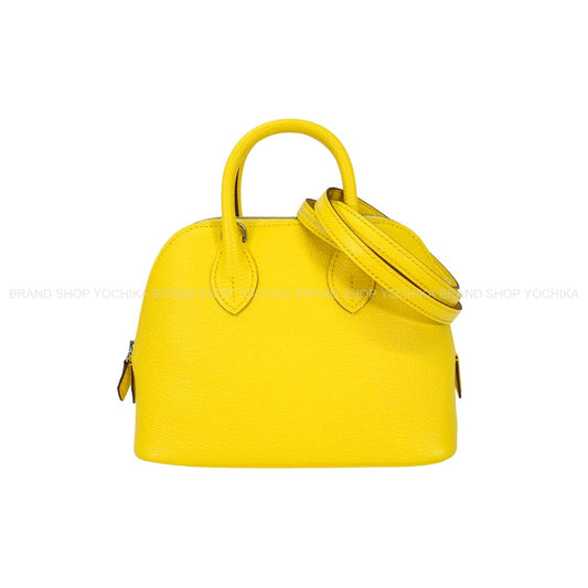 HERMES Shoulder bag Bolide 1923 20 mini Jaune Citron Chevre Mysore Silver HW Stamp G[EXCELLENT][Authentic]
