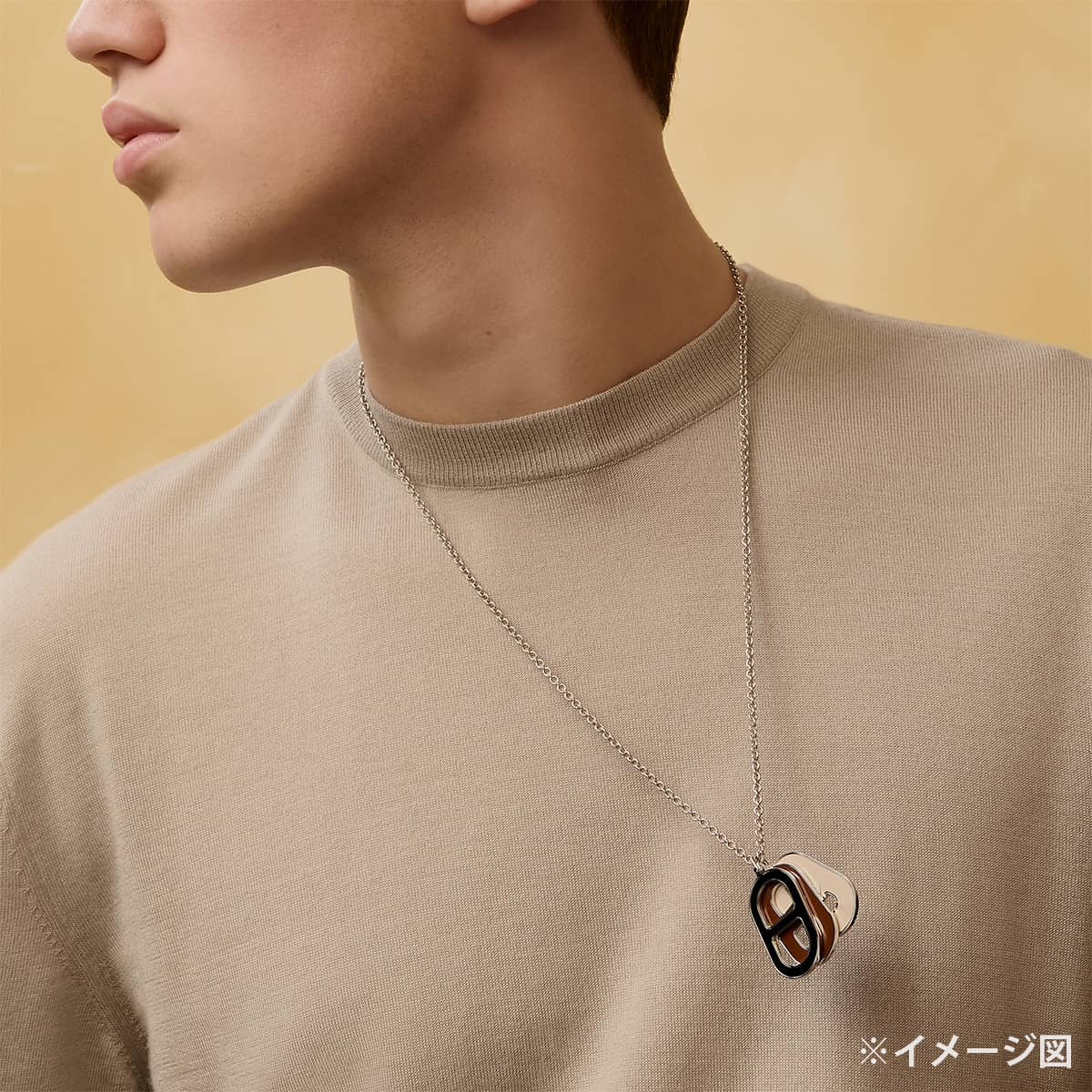 HERMES necklace Maillon Deep Dune Silver plated/Lacquer Silver HW[BRAND NEW][Authentic]