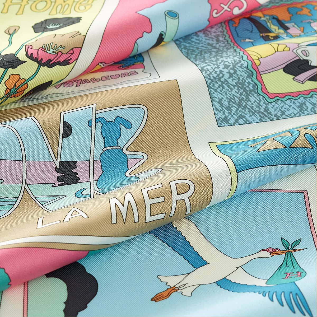 2026SS HERMES scarf Carre 90 On Est Bien Ici! Pink/Green/Jaune Soufre Silk100%[BRAND NEW][Authentic]
