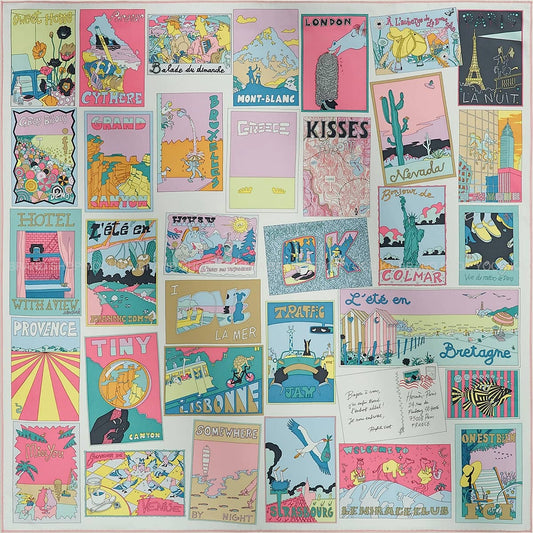 2026SS HERMES scarf Carre 90 On Est Bien Ici! Pink/Green/Jaune Soufre Silk100%[BRAND NEW][Authentic]