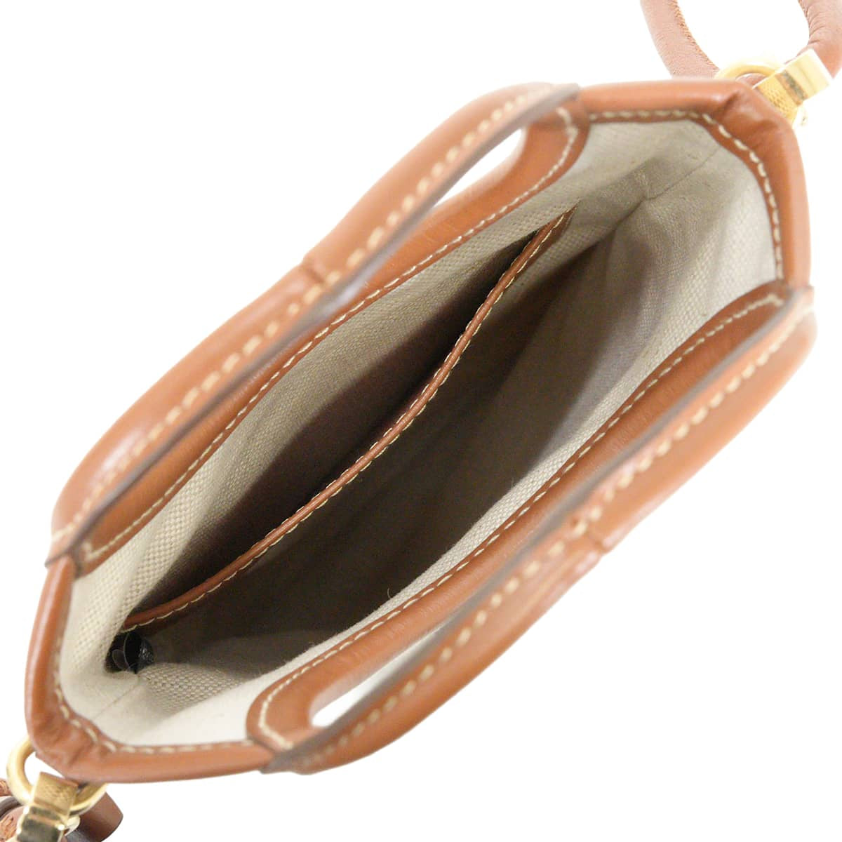 [Pre-loved] Miu Miu Shoulder bag Smartphone Case Canvas Beigebrandy Cotton leather Gold HW 5ZT080[LIKE NEW][Authentic]