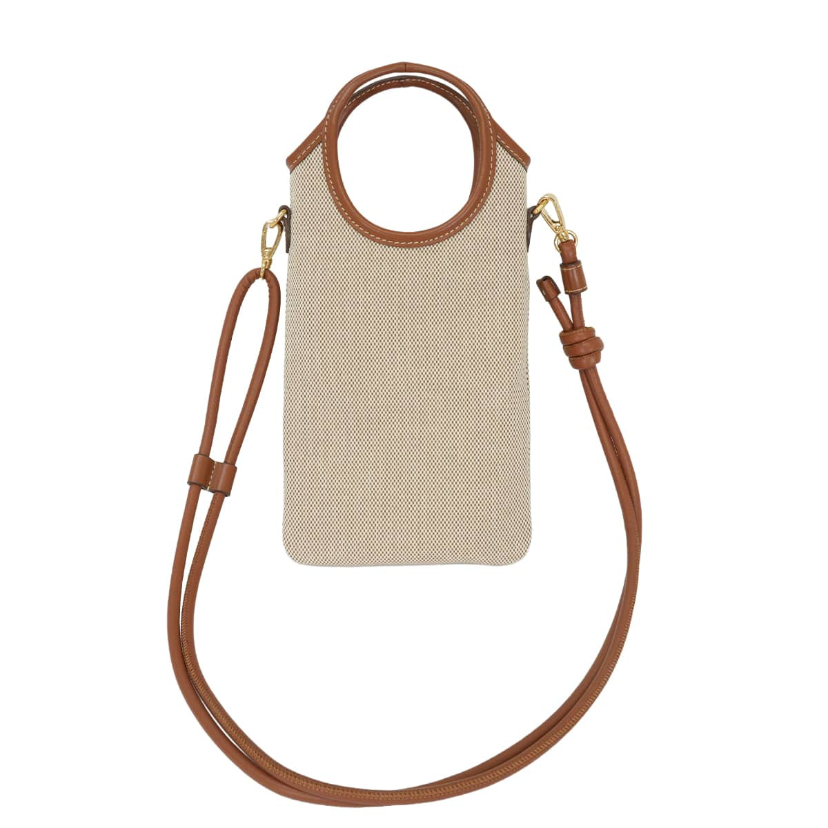 [Pre-loved] Miu Miu Shoulder bag Smartphone Case Canvas Beigebrandy Cotton leather Gold HW 5ZT080[LIKE NEW][Authentic]