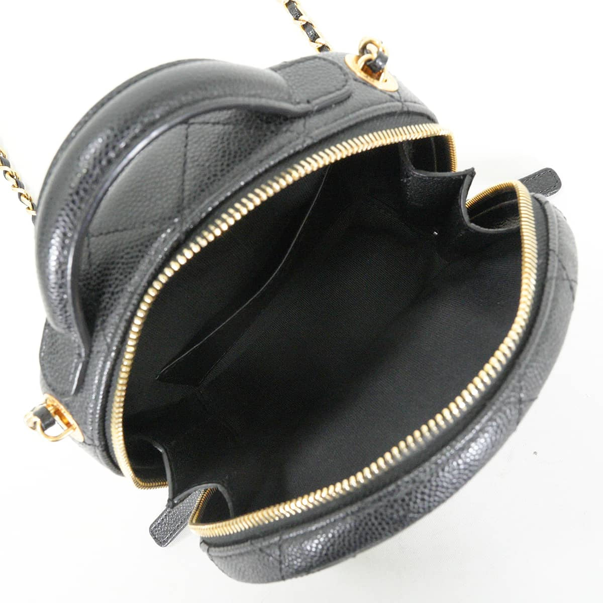[Pre-loved] CHANEL Shoulder bag Top-handle chain vanity case Small Matelasse Round COCO Mark Noir (Black) Graind Calf(Caviarskin) Gold HW AS3875[LIKE NEW][Authentic]