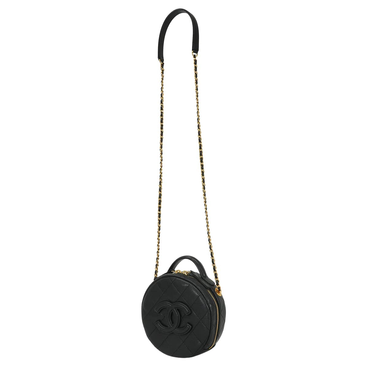 [Pre-loved] CHANEL Shoulder bag Top-handle chain vanity case Small Matelasse Round COCO Mark Noir (Black) Graind Calf(Caviarskin) Gold HW AS3875[LIKE NEW][Authentic]