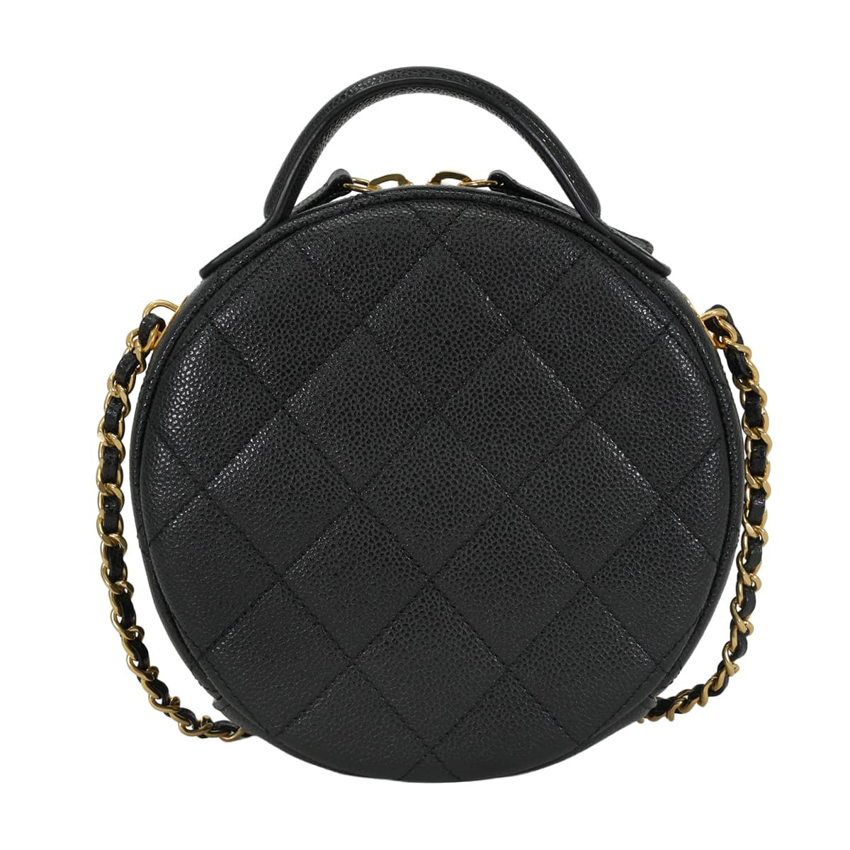 [Pre-loved] CHANEL Shoulder bag Top-handle chain vanity case Small Matelasse Round COCO Mark Noir (Black) Graind Calf(Caviarskin) Gold HW AS3875[LIKE NEW][Authentic]
