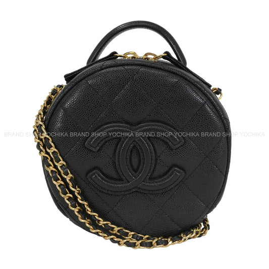 [Pre-loved] CHANEL Shoulder bag Top-handle chain vanity case Small Matelasse Round COCO Mark Noir (Black) Graind Calf(Caviarskin) Gold HW AS3875[LIKE NEW][Authentic]