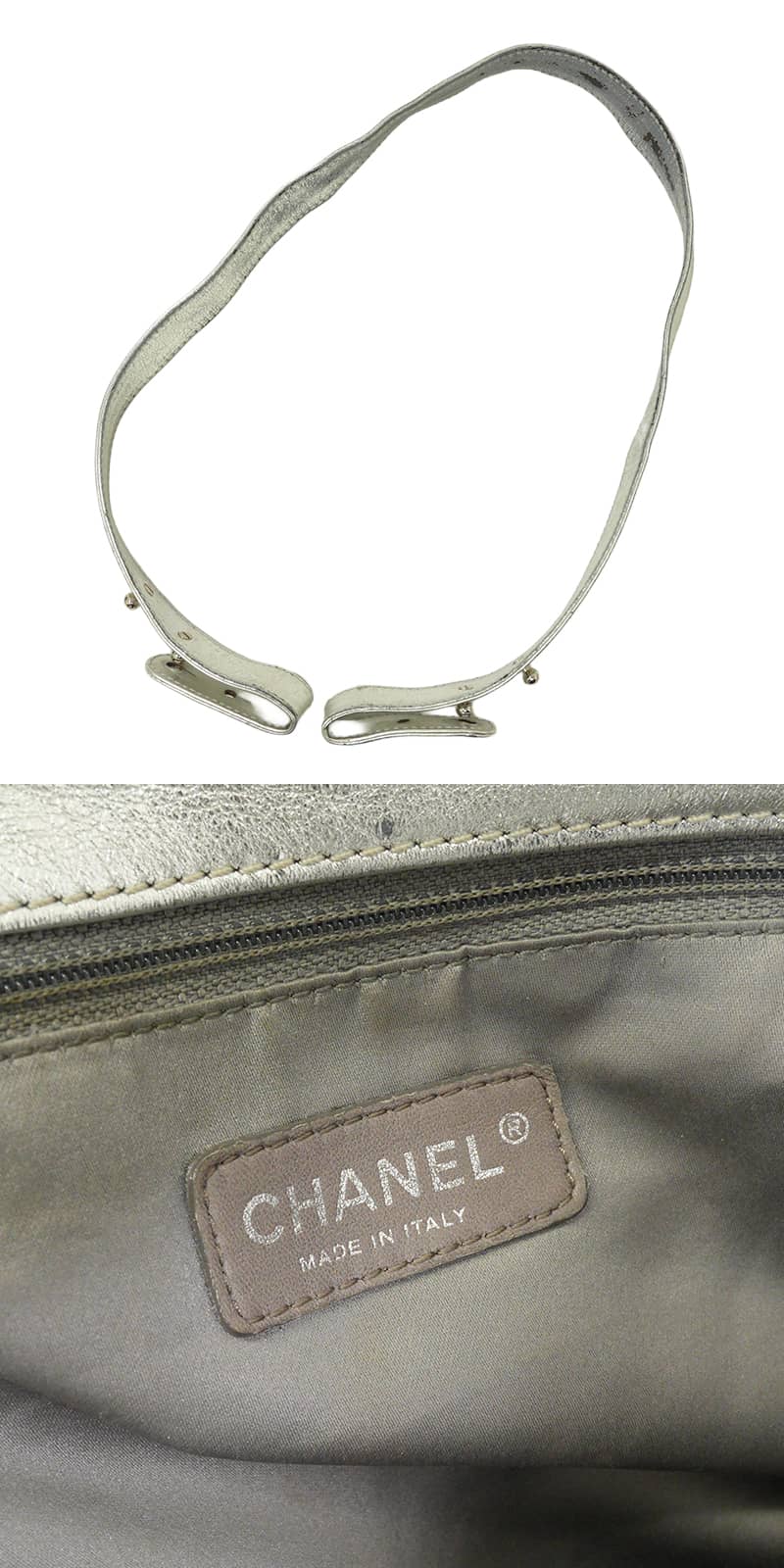 [Pre-loved] CHANEL Shoulder bag Punching Large COCO Mark Silver Lambskin Silver HW A38462[USED AB][Authentic]