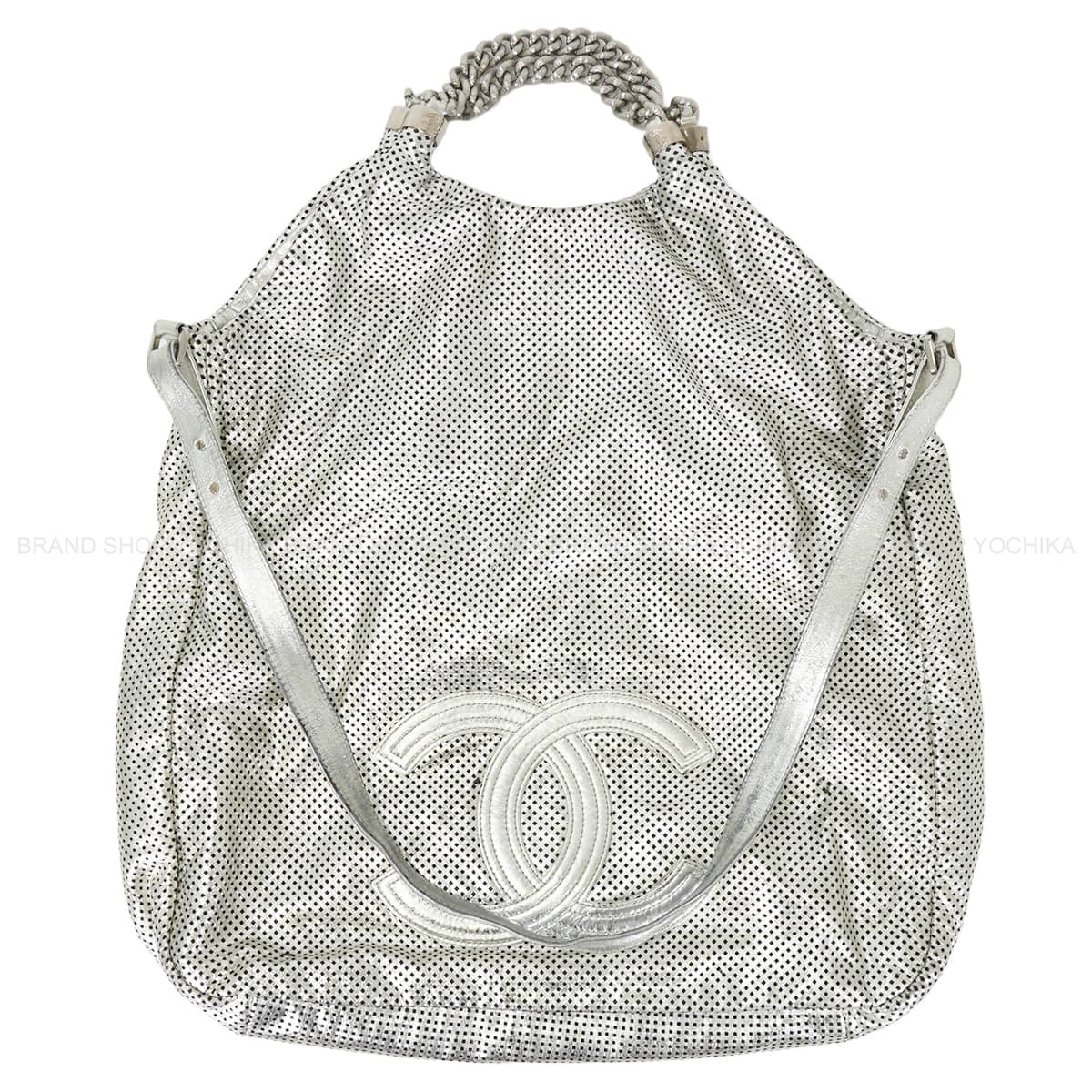 [Pre-loved] CHANEL Shoulder bag Punching Large COCO Mark Silver Lambskin Silver HW A38462[USED AB][Authentic]