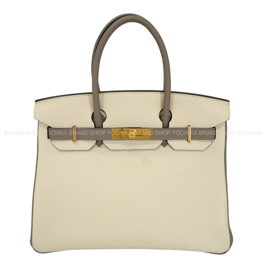HERMES Handbag Birkin30 Personal order Craie/Gris Asphalte Veau Togo Mat Gold HW Stamp Z[EXCELLENT][Authentic]