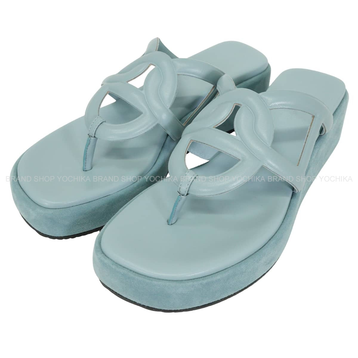 2023SS HERMES sandals Gypsy Vert d'eau Nappa leather/suede #36 Gold HW[EXCELLENT][Authentic]
