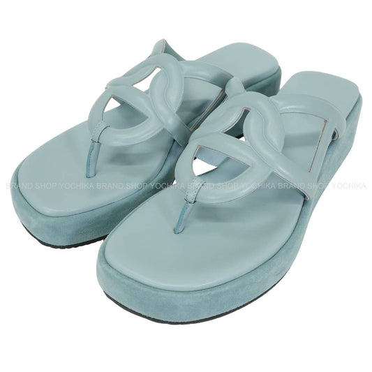 2023SS HERMES sandals Gypsy Vert d'eau Nappa leather/suede #36 Gold HW[EXCELLENT][Authentic]
