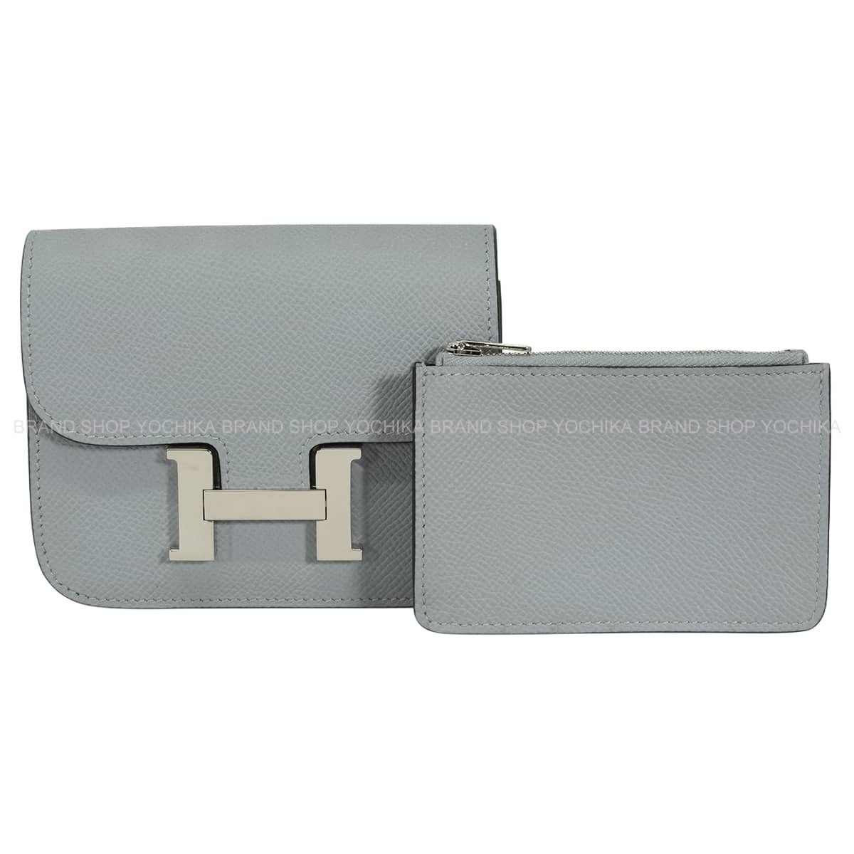 HERMES Bi-fold wallet Constance Slim Gris Pantin Veau Epsom Silver HW Stamp K[EXCELLENT][Authentic]