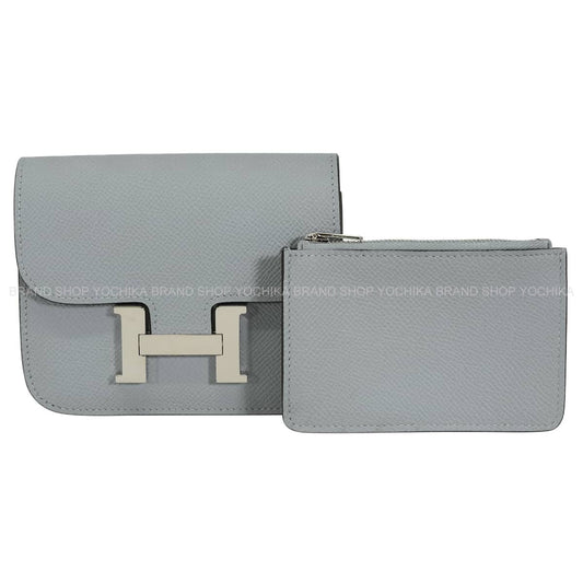 HERMES Bi-fold wallet Constance Slim Gris Pantin Veau Epsom Silver HW Stamp K[EXCELLENT][Authentic]