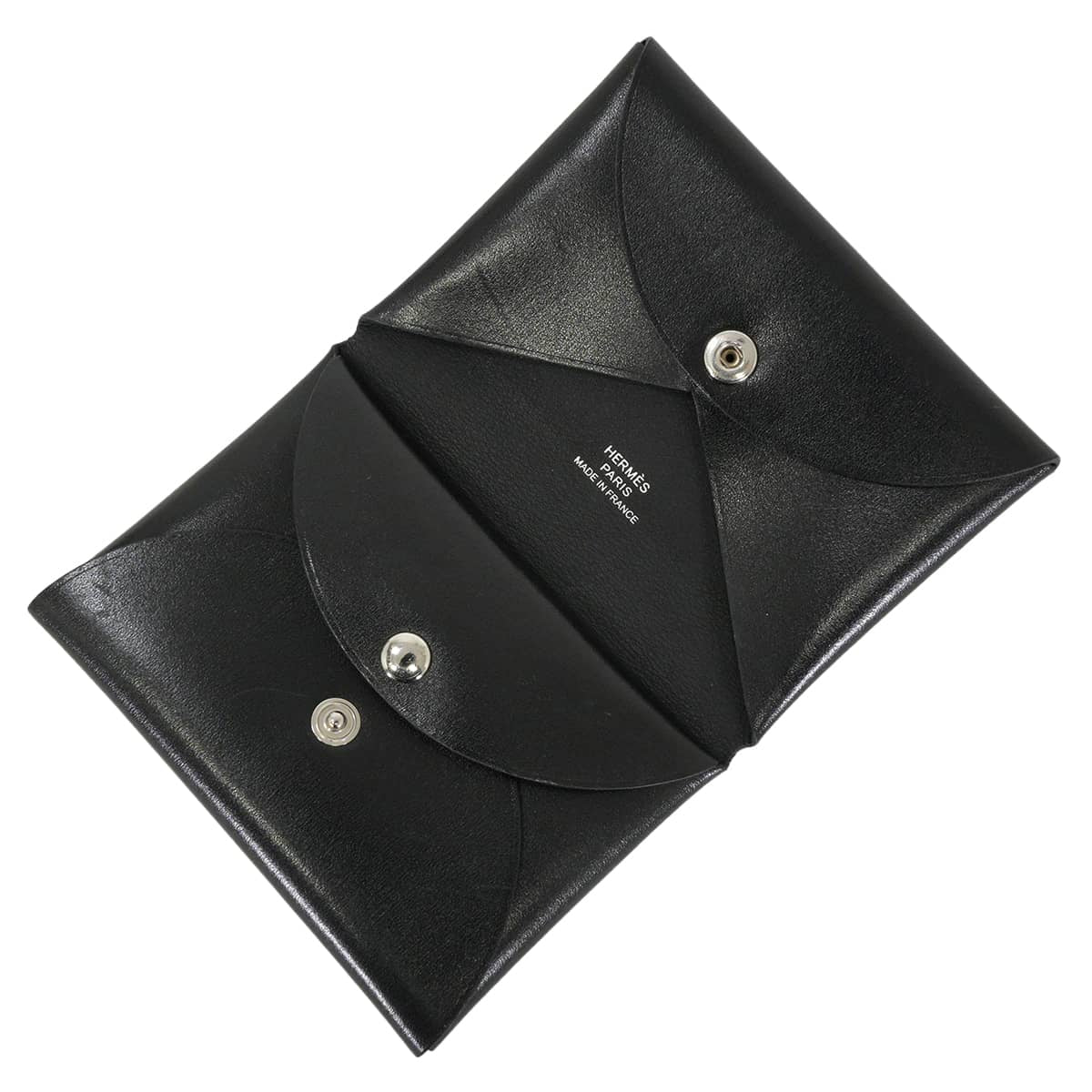 [Pre-loved] HERMES card holder Calvi Duo Noir (Black) Box Calf Silver HW Stamp B[USED A][Authentic]