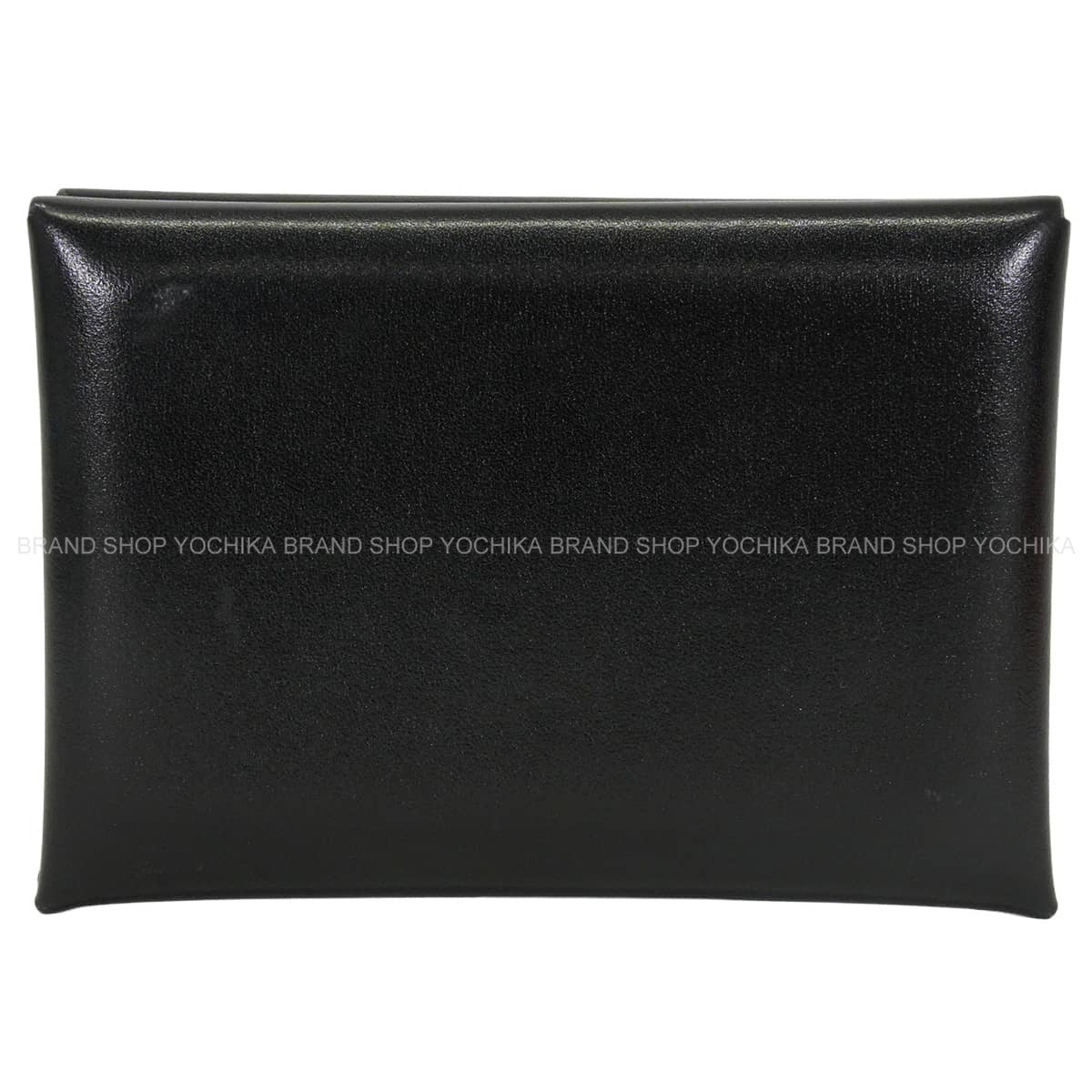 [Pre-loved] HERMES card holder Calvi Duo Noir (Black) Box Calf Silver HW Stamp B[USED A][Authentic]