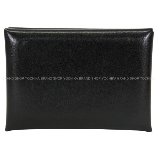 [Pre-loved] HERMES card holder Calvi Duo Noir (Black) Box Calf Silver HW Stamp B[USED A][Authentic]