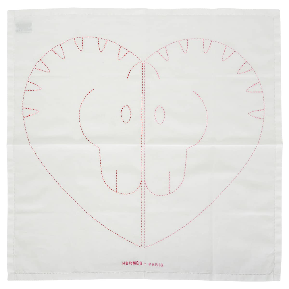 HERMES handkerchief Horselove Embroidered Blanc (White)/Red Cotton100%[EXCELLENT][Authentic]