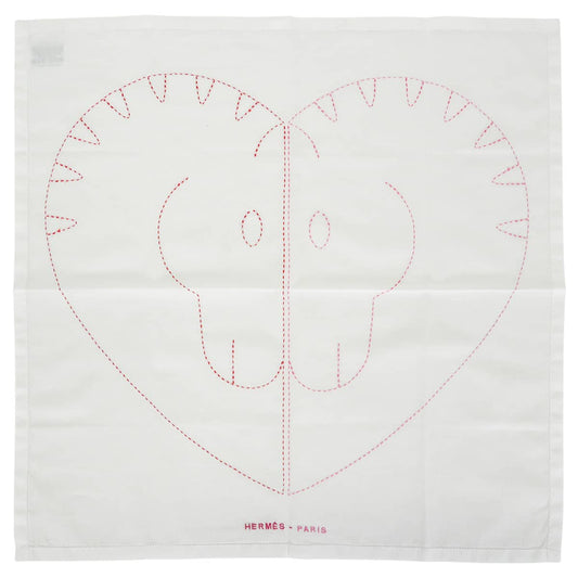 HERMES handkerchief Horselove Embroidered Blanc (White)/Red Cotton100%[EXCELLENT][Authentic]