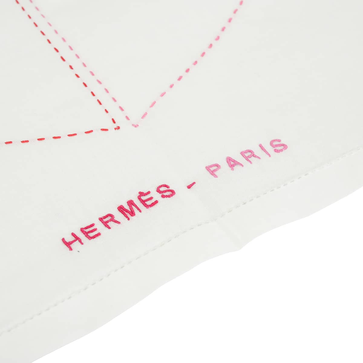 HERMES handkerchief Horselove Embroidered Blanc (White)/Red Cotton100%[EXCELLENT][Authentic]