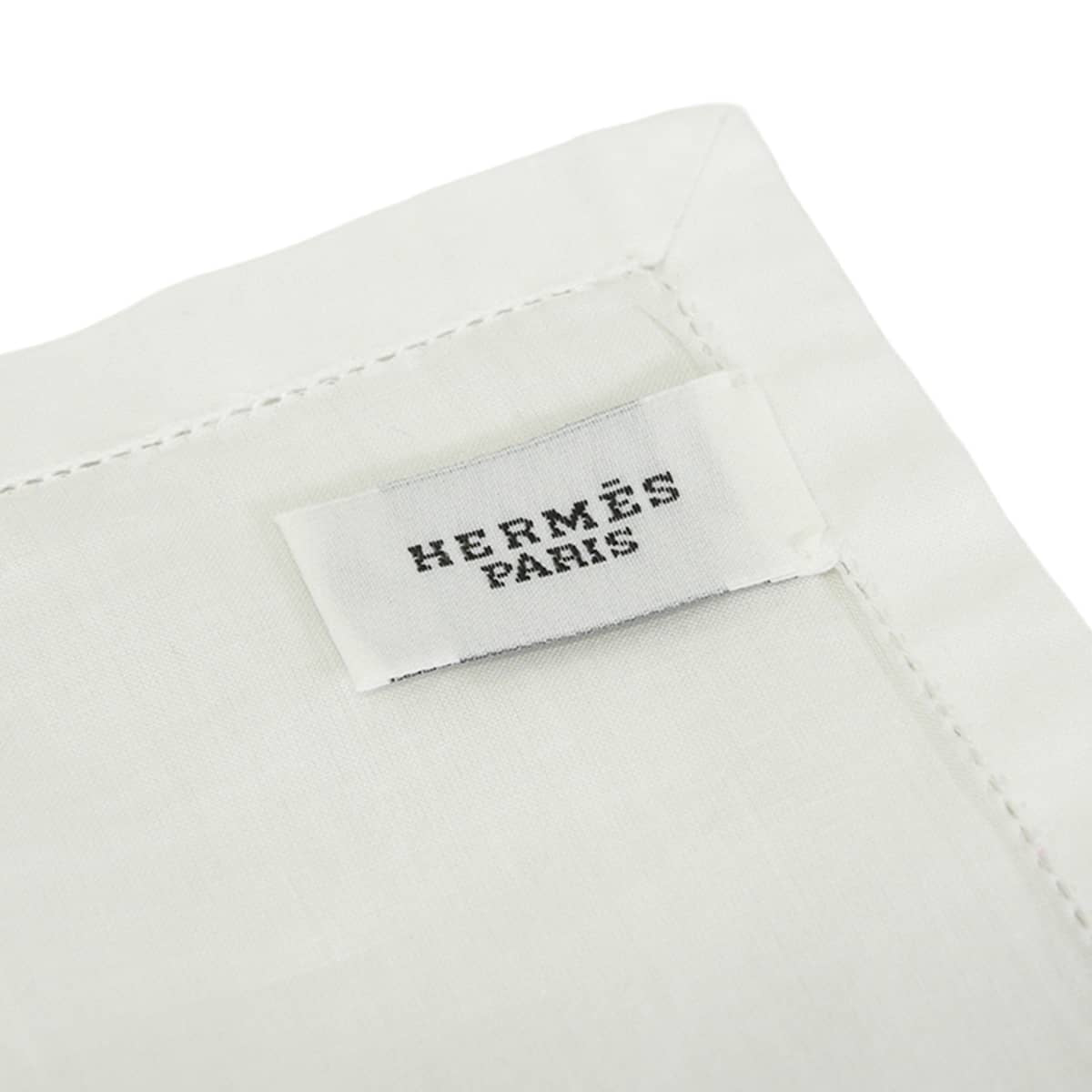 HERMES handkerchief Horselove Embroidered Blanc (White)/Red Cotton100%[EXCELLENT][Authentic]