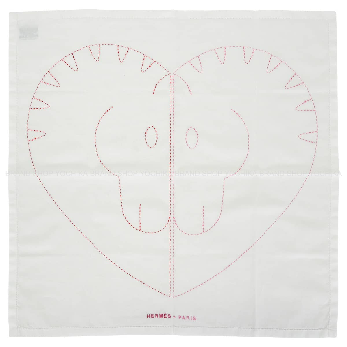 HERMES handkerchief Horselove Embroidered Blanc (White)/Red Cotton100%[EXCELLENT][Authentic]