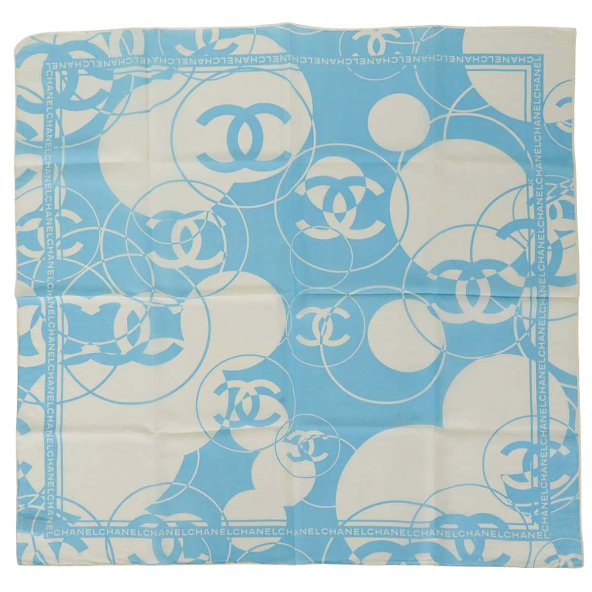 CHANEL handkerchief COCO Mark Blanc (White)/Blue Cotton/Silk[EXCELLENT][Authentic]