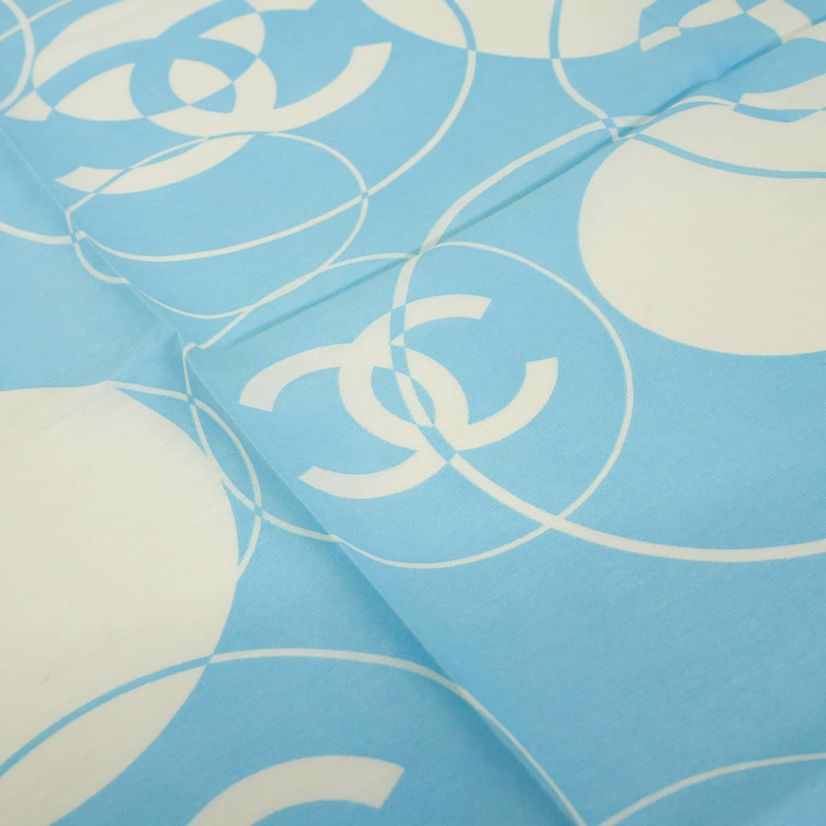 CHANEL handkerchief COCO Mark Blanc (White)/Blue Cotton/Silk[EXCELLENT][Authentic]