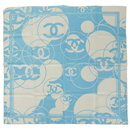 CHANEL handkerchief COCO Mark Blanc (White)/Blue Cotton/Silk[EXCELLENT][Authentic]