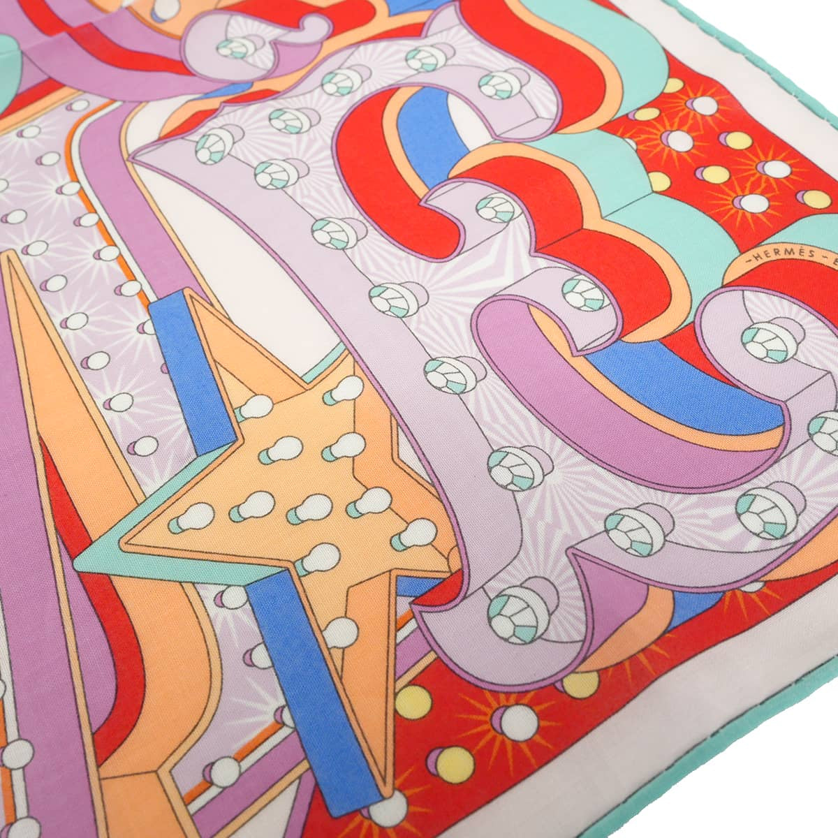 HERMES handkerchief Electric Blanc (White)/Ciel/Red Cotton100%[EXCELLENT][Authentic]