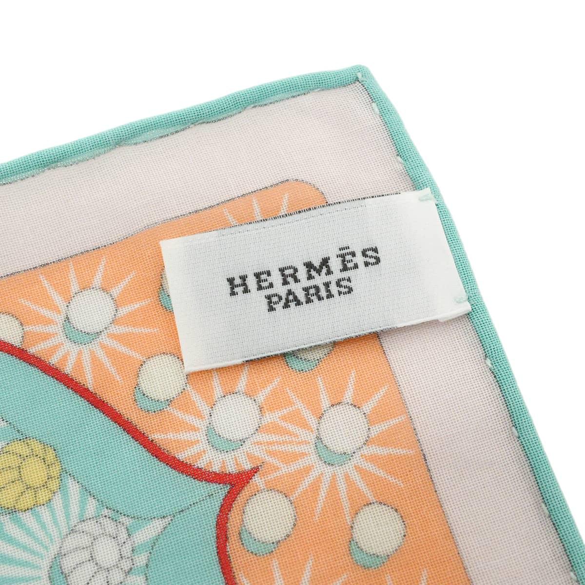 HERMES handkerchief Electric Blanc (White)/Ciel/Red Cotton100%[EXCELLENT][Authentic]