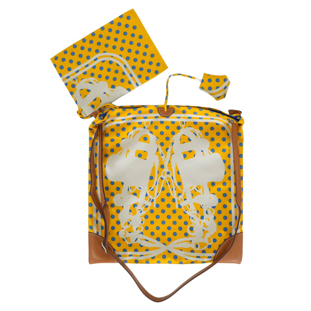 [Pre-loved] HERMES Shoulder bag Silky city 33 PM Brides de Gala Fantome a Pois Jaune d'Or/Bleu Agate/Fauve Silk/Veau Barenia Silver HW Stamp C[LIKE NEW][Authentic]