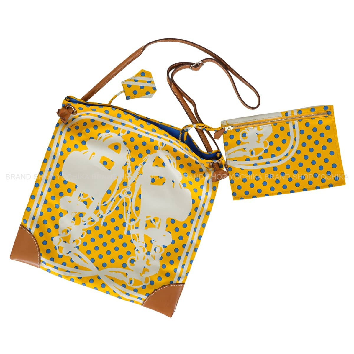 [Pre-loved] HERMES Shoulder bag Silky city 33 PM Brides de Gala Fantome a Pois Jaune d'Or/Bleu Agate/Fauve Silk/Veau Barenia Silver HW Stamp C[LIKE NEW][Authentic]