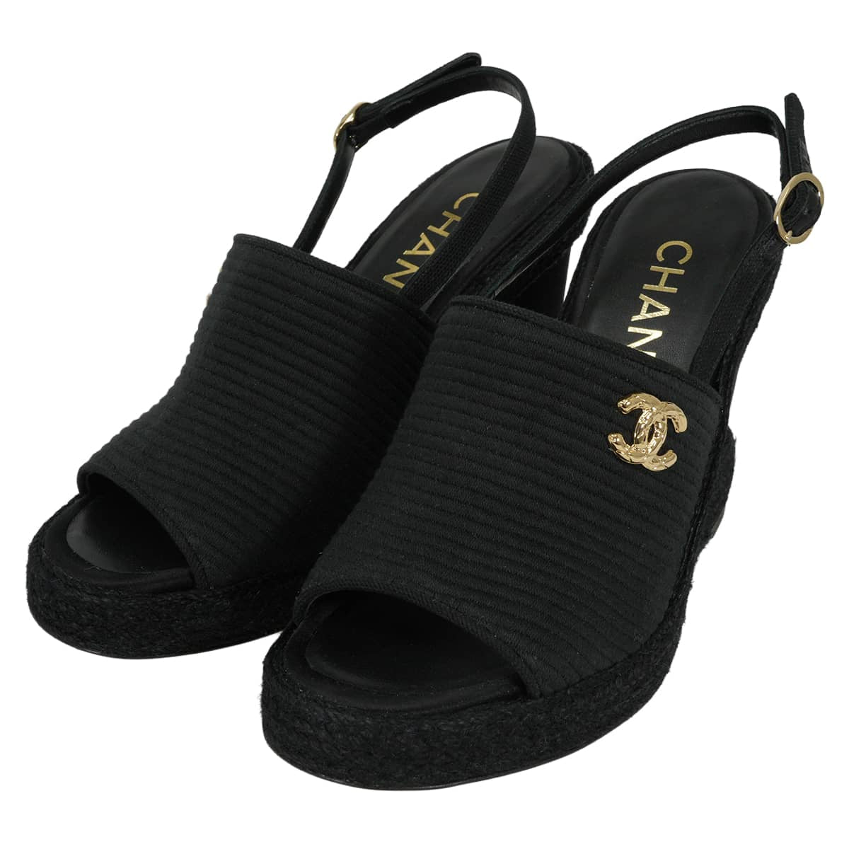 2026SS CHANEL sandals Wedge Sole COCO Mark Noir (Black) Cotton corduroy Champagne Gold HW G47047[EXCELLENT][Authentic]