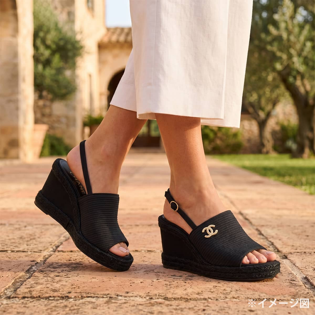 2026SS CHANEL sandals Wedge Sole COCO Mark Noir (Black) Cotton corduroy Champagne Gold HW G47047[EXCELLENT][Authentic]