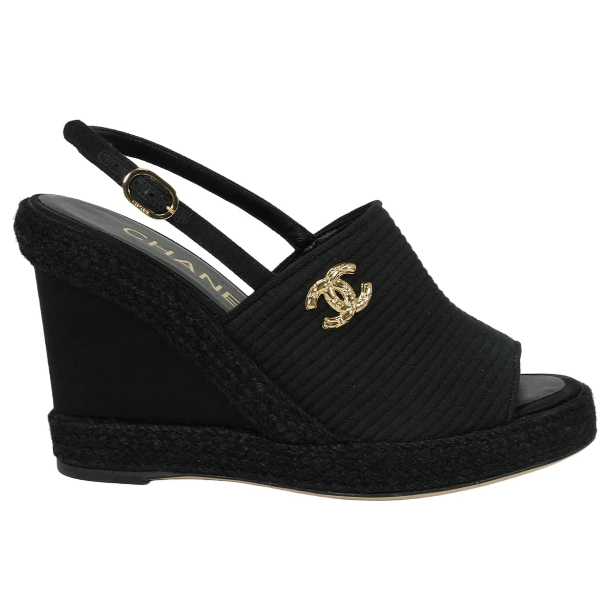 2026SS CHANEL sandals Wedge Sole COCO Mark Noir (Black) Cotton corduroy Champagne Gold HW G47047[EXCELLENT][Authentic]
