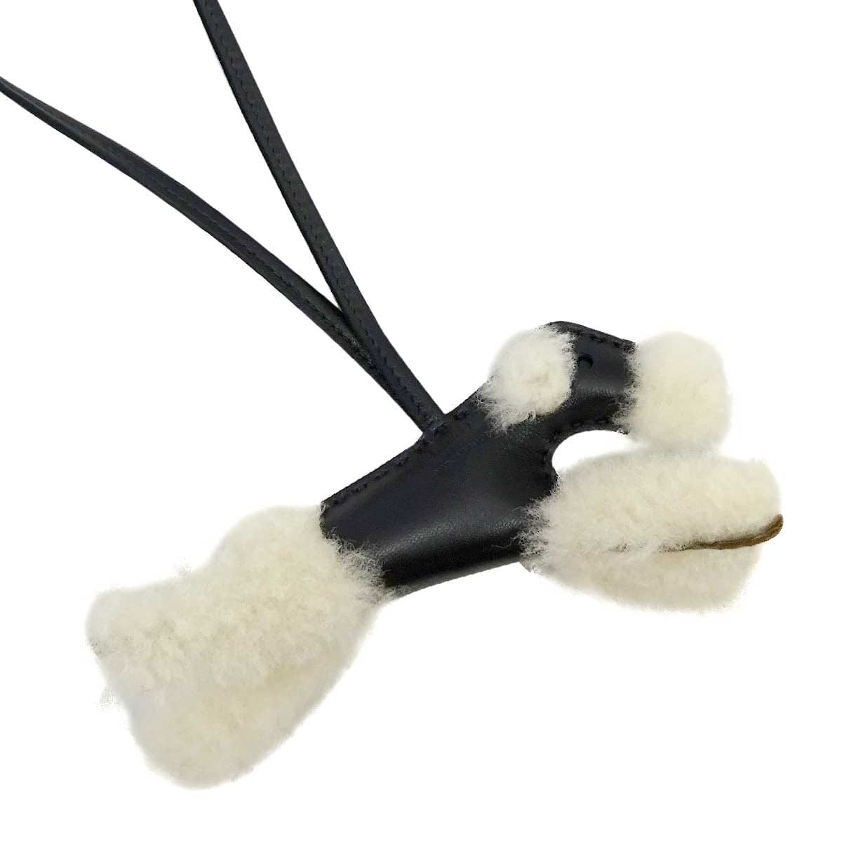 HERMES bag charm Buddy Dog Noir (Black)/Ecru Agneau Milo/Mouton Stamp G[BRAND NEW][Authentic]