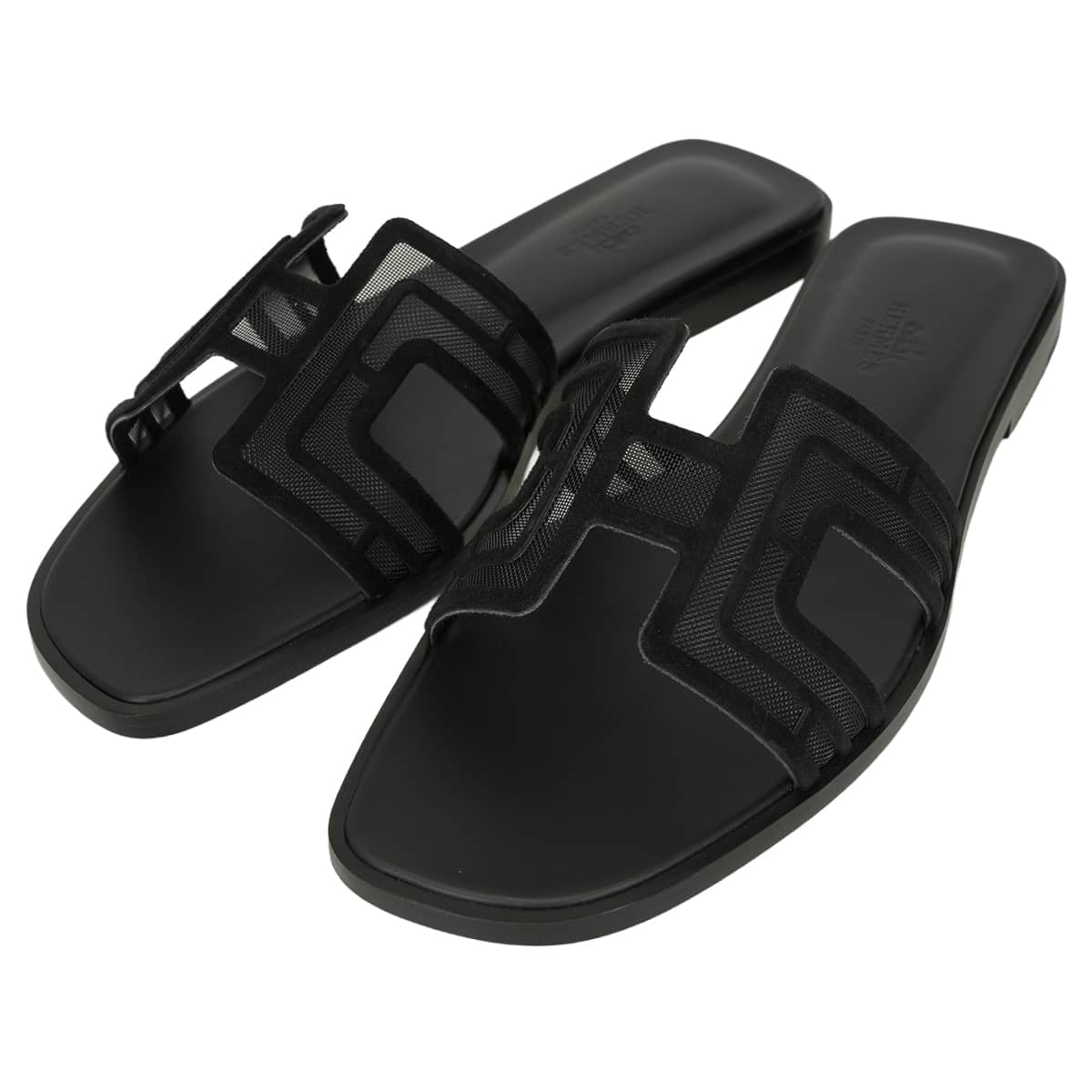 HERMES sandals Oran Noir (Black) Chevre Velours/Mesh #37.5 H262201Z 02345[BRAND NEW][Authentic]